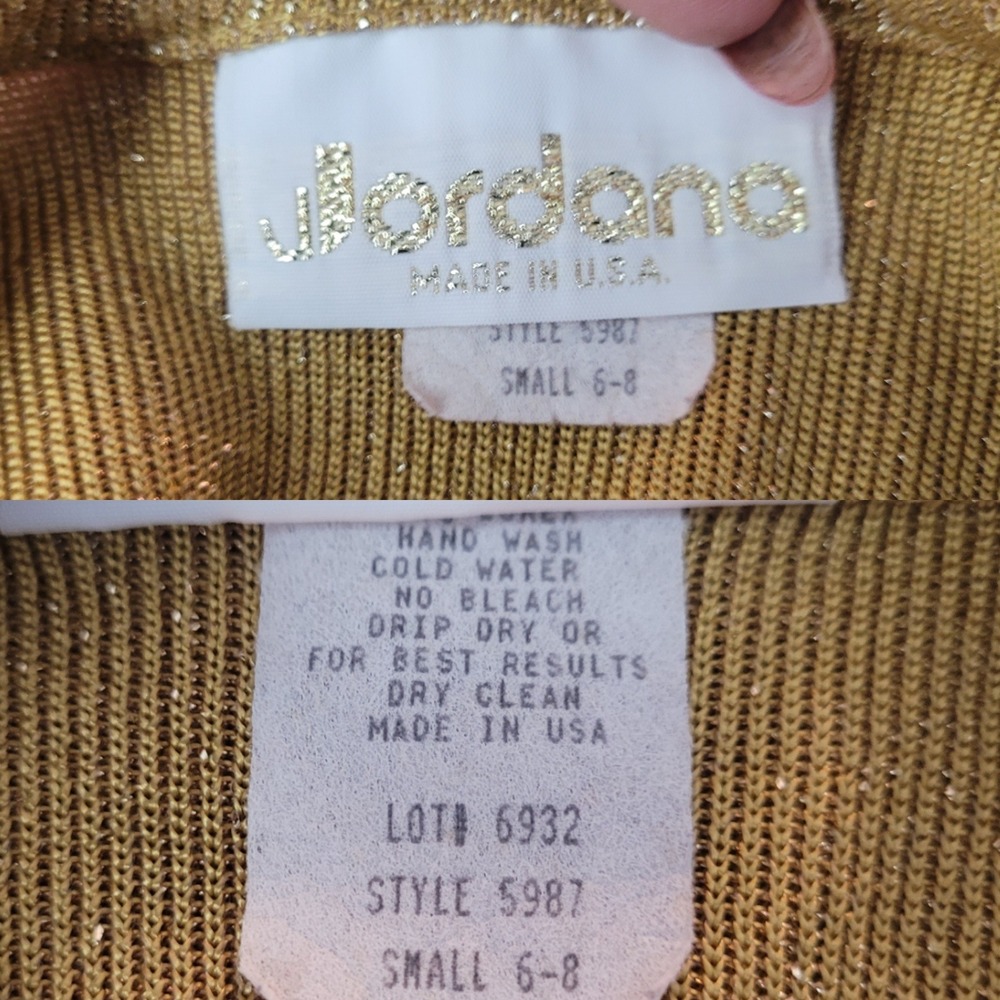 Vtg Gold Metallic Ribbed Knit Short Sleeve Top Sz S Layering Glam Cocktail - Picture 3 of 7